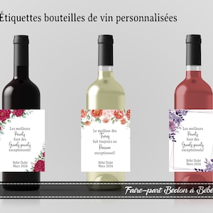 Étiquette bouteille de vin annonce grossesse - annonce marraine - annonce grands-parents - étiquette personnalisée