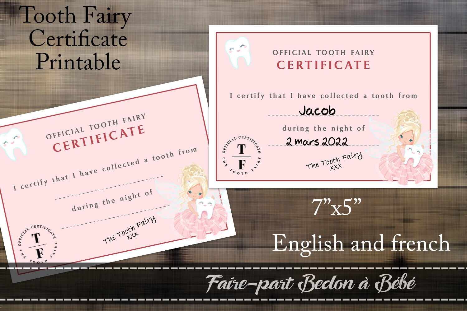 Certificat Fée des Dents Digital imprimable - Etsy Canada