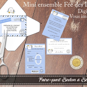 Mini Digital Tooth Fairy Set USTED IMPRIMIR - Certificado - Carta - Recibo - Sobre del Hada de los Dientes