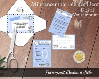 Mini tooth Fairy kit digital YOU PRINT - Tooth fairy certificate - Tooth fairy letter - Tooth fairy receipt - Tooth fairy envelop