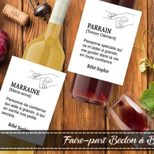 Wine bottle label - godmother - godfather - self-adhesive label - Retirement