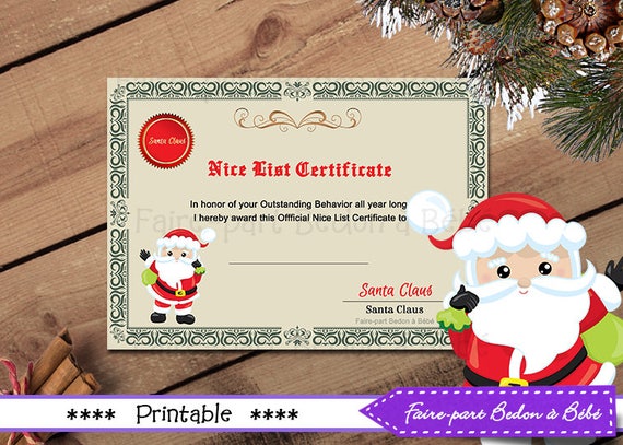 santa claus certificate nice list certificate printable santa claus certificate