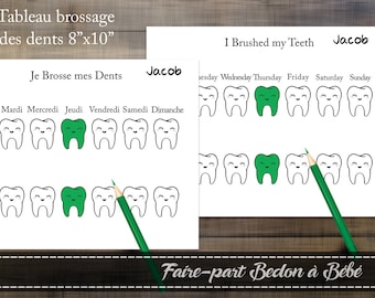 Tooth brushing chart - Digital printable