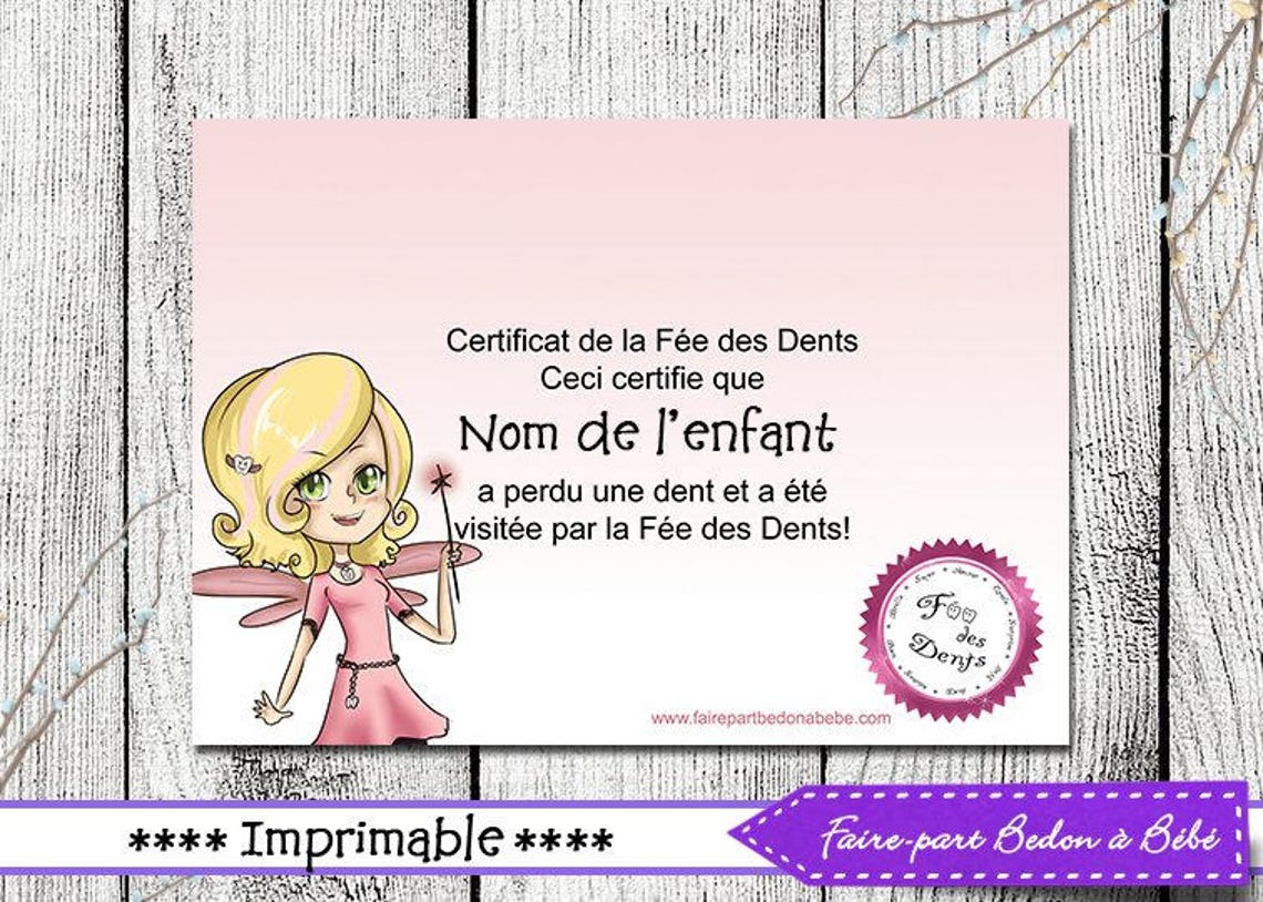Certificat Fée des Dents Digital imprimable | Etsy