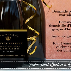 Étiquette champagne personnalisée - Annonce grossesse-Demande parrain/marraine - Annonce grands-parents - étiquette autocollante ou digitale