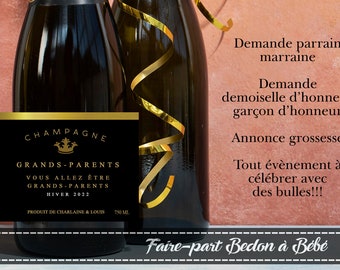 Champagn bottle label - baby announcement - godfather/godmother - wedding announcement - pregnancy announcement