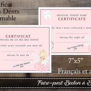 Certificat Fée des Dents - Digital imprimable
