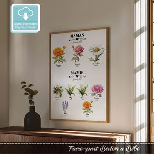Affiche personnalisée Fête des Mères, Le Jardin de mamie, Affiche noms enfants et fleurs, Fêtes des mères, Cadeau Noël, Digital imprimable