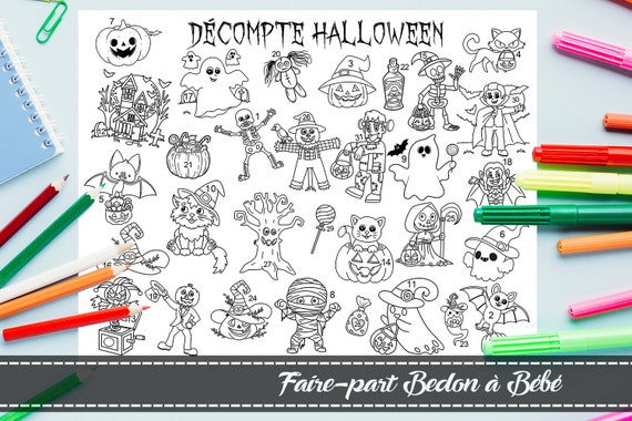 Countdown Halloween Calendar Printable Coloring Calendar - Etsy