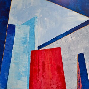 SALE! ORIGINAL ABSTRACT painting, acrylic paint, architecture art, blue and red modern art