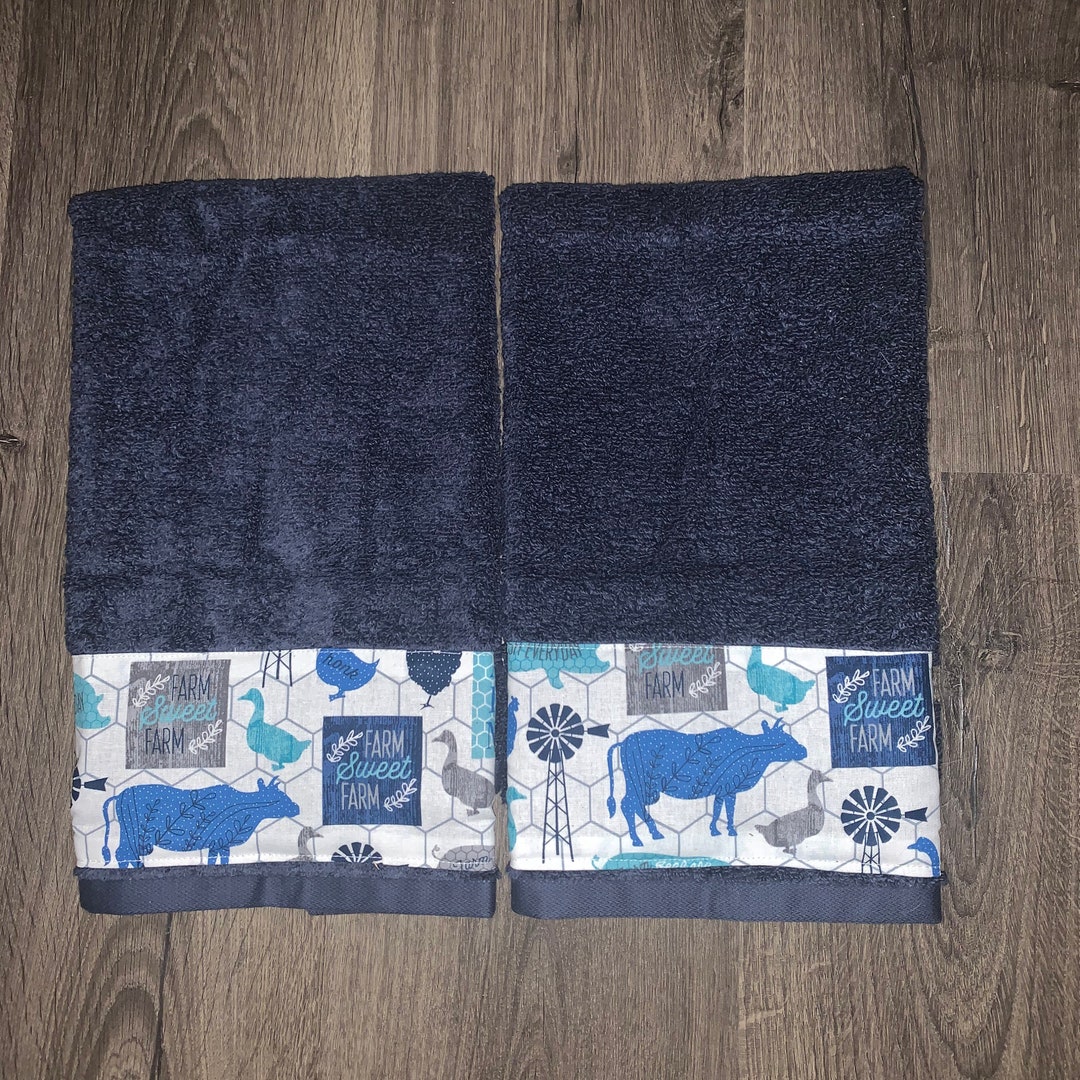 Blue/grey Farmhouse Hand Towels Set of 2 Etsy