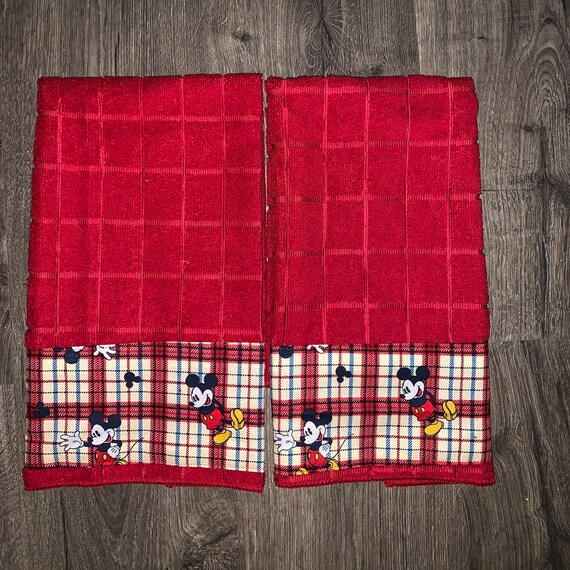 Plaid Mickey Mouse Kitchen Towels Set of 2 Etsy