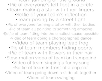 Scavenger Hunt Party Game list for teens, birthday party, to print at home FRIENDS