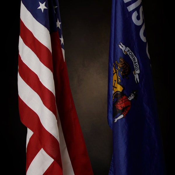 United States and Wisconsin Flag digital backdrop for police, military, government, polital head shots, photography, headshots, composite