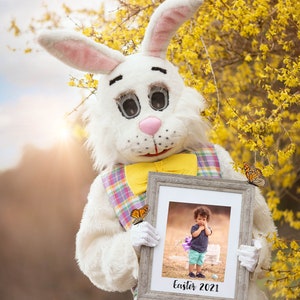Digital Easter Bunny holding a frame with Monarch Butterflies template for Photoshop Composite just add photo