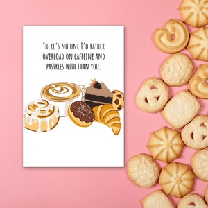 Pasteles Imprimibles Tarjeta de Amor / Latte Art / Tarjetas de Relación / Aniversario de Citas / Croissant, Rollo de Canela, Amantes del Café