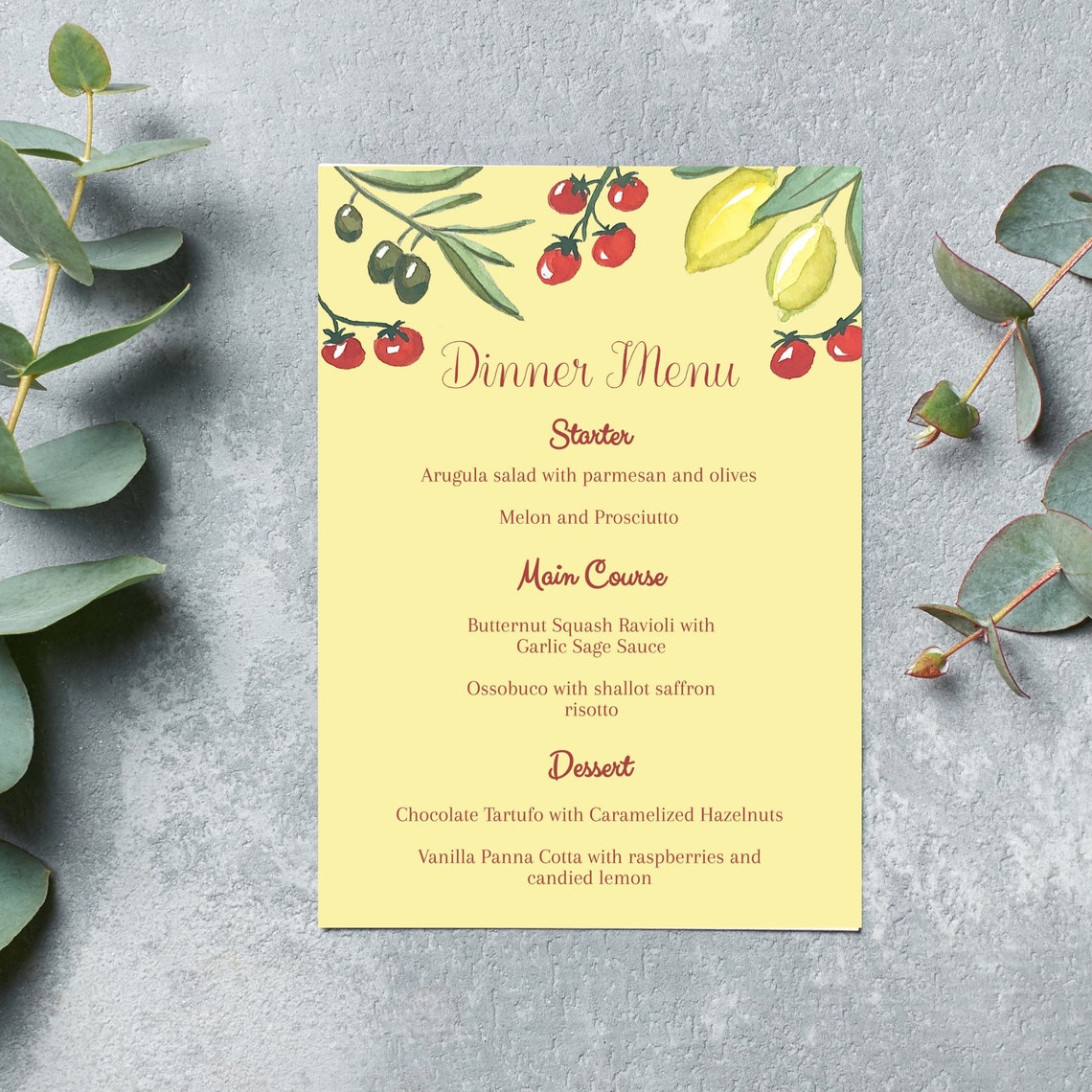 Italian Dinner Party Menu Customizable Menu Drinks and Food Menu Menu