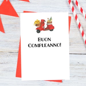 Carte d'anniversaire Italie imprimable | Bon Compleanno | Vespa | Trottinette | Téléchargement instantané