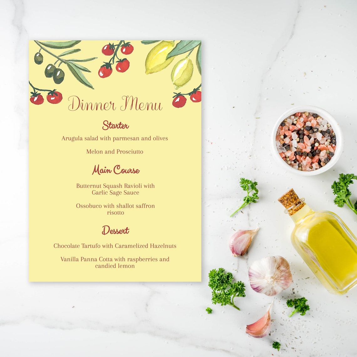 Italian Dinner Party Menu Customizable Menu Drinks and Food Menu Menu