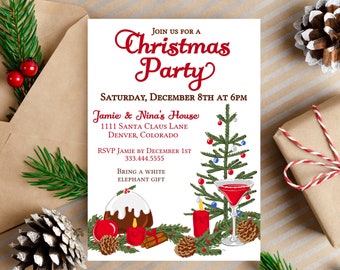 EDITABLE Christmas Party Invitation | Holiday Invite | Christmas Brunch | Dinner Party Template | Christmas Party Flyer | Pinecones, Garland