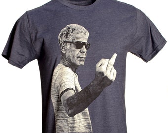 Men's Anthony Bourdain Middle Finger Graphic T-Shirt Heather Navy Blue