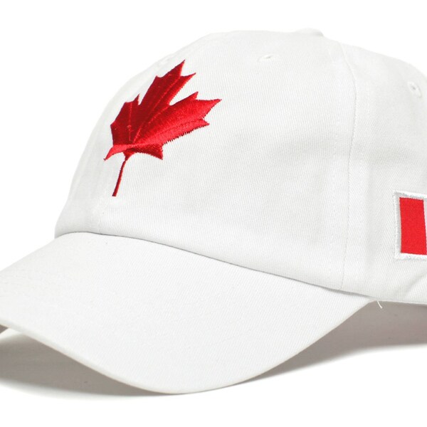 Canada Canadian Flag Embroidered Dad Hat One-Size Unisex Adult White