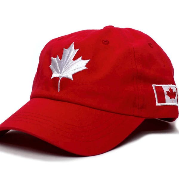Handmade Canada Canadian Flag Embroidered Dad Hat Red