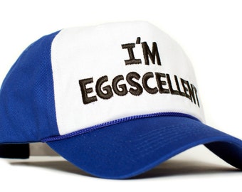 I'm Eggscellent Embroidered Cloth & Braid Hat Cap Eggcelent Excellent Royal/White Curved