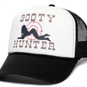 Booty Hunter™ Unisex-Adult Curved Bill One-Size Truckers Hat Cap Black/White image 1