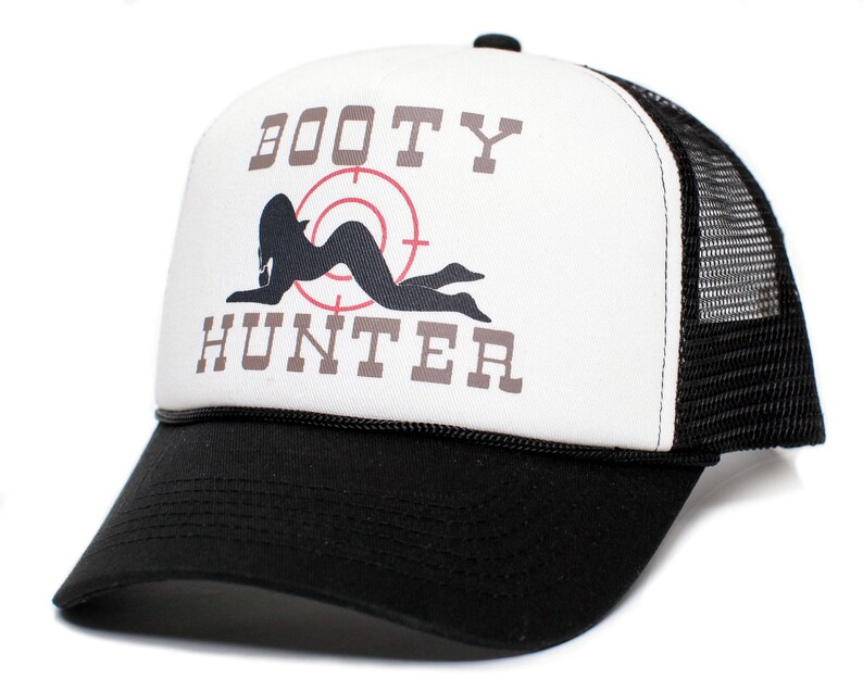 Booty Hunter™ Unisex-Adult Curved Bill One-Size Truckers Hat Cap Black/White image 1