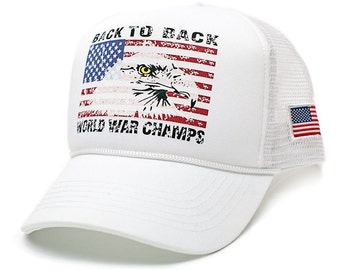 Aangepaste gebogen adelaar back-to-back World War Champs Champions Hat Cap Wit / Wit