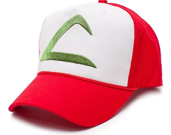 Ash Ketchum Hat Trainer Embroidered Curved Bill Cap Red