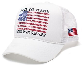 Custom Curved Back To Back World War Champs Champions Hat Cap White/White