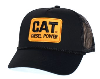 CAT Diesel Power Vintage Patch on Black Trucker Hat Unisex Adjustable Cap