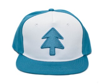 Dipper Blue Pine Hat Embroidered Flat Bill Aqua/White Cotton Twill Cosplay Cap Snapback