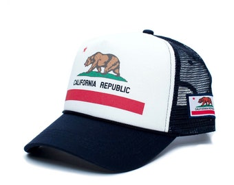 Custom California Republic Flag Cali Love Truckers Hat Cap Navy/White