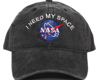 Handmade NASA I Need My Space Pigment Dye Embroidered Hat Cap Unisex Adult Black
