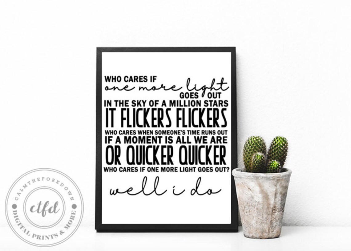 Linkin park one more light lyrics printable wall art etsy