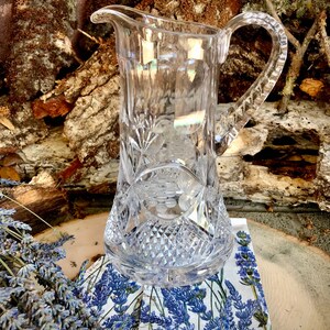 American Brilliant Glass period, ABP, Jug/pitcher with cut grapes and leaves, applied notched handle, heavy piece