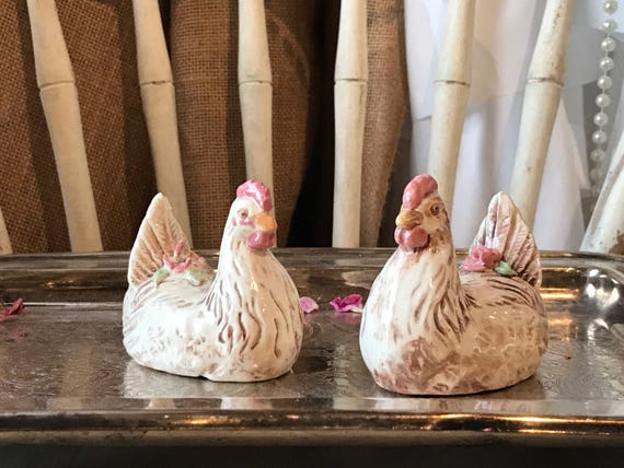 Vintage Pottery Chickens Hand Painted Porcelain Hens Etsy