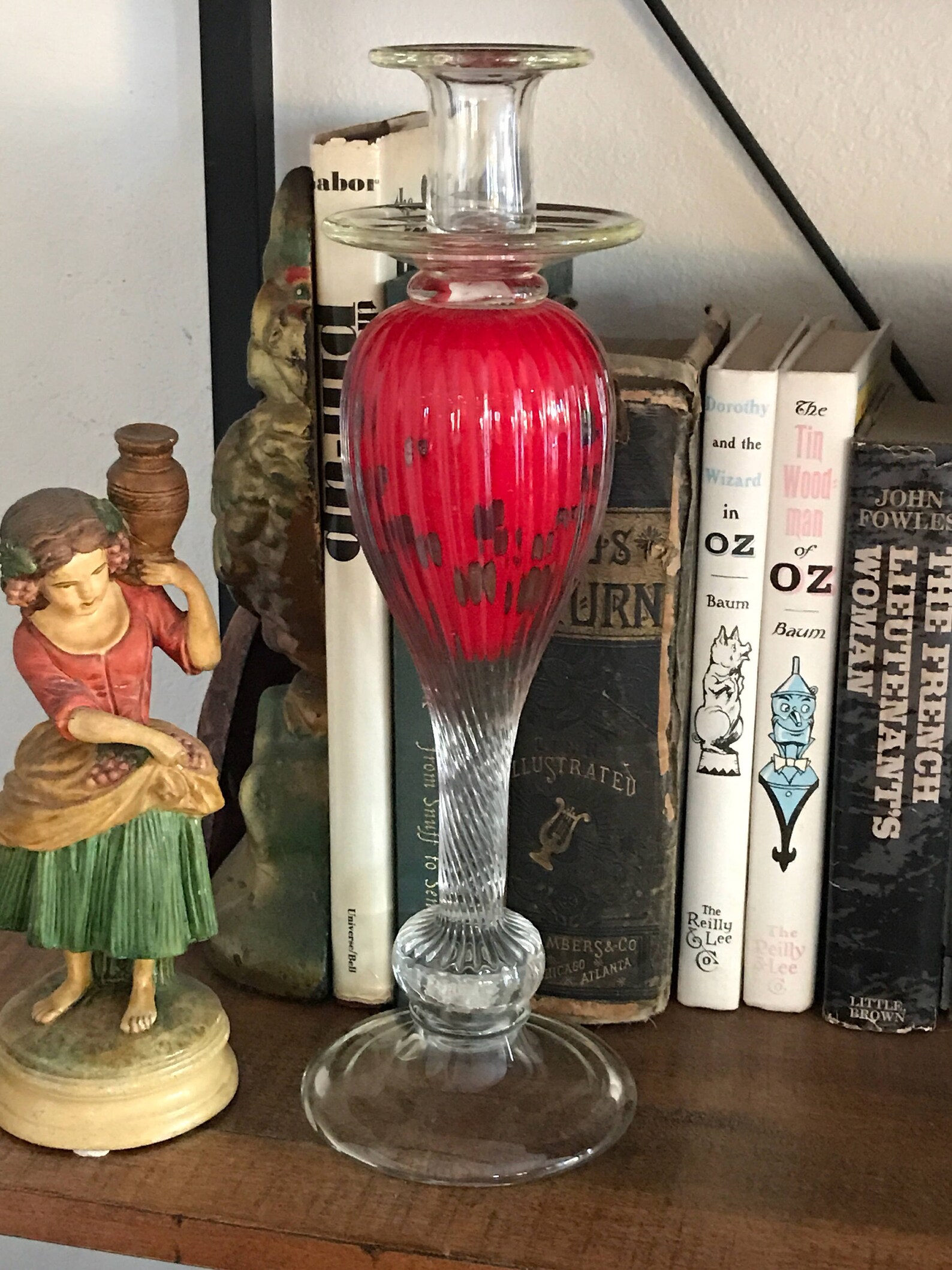 Murano glass candlestick red glass with copper/gold design Etsy