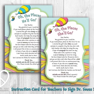 Oh The Places You'll Go Instruction Card for Teachers To Sign Book {Digital File}