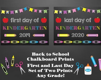 SET OF 2 ~ Pink First AND Last Day of School Chalkboard Signs // Printable // Any Grade!