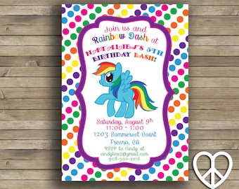 Invitación de cumpleaños imprimible Rainbow Dash 5x7