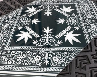 Glass Chopping Board Cannabis Edible Cutting Rolling Tray Surface Highpodz "PeaceKerchief"  OG - Limited Edition