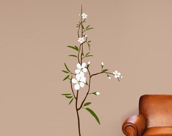 White Flower Branch Wall Decal Deco Art Sticker Mural