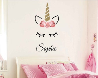 Sleeping Unicorn with Name Wall Decal Personalized Kids Room Nursery Art Girls Room Wall Decals