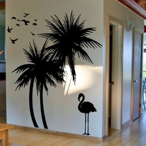 Palm Trees Wall Decal with Flamingo and Birds Wall Decal Deco Art Sticker Mural Self Adhesive Vinyl FREE SHIPPING image 1