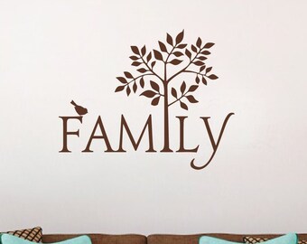 Family Wall Decal with Tree and Bird