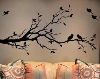 Tree Branch With Birds And Dragonfly Vinyl Wall Art Decal